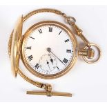 An 18ct gold half-hunting cased keyless wind gentleman’s pocket watch, the jewelled lever movement