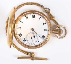 An 18ct gold half-hunting cased keyless wind gentleman’s pocket watch, the jewelled lever movement