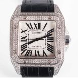 A Cartier Santos 100 Automatic 18ct white gold and diamond set gentleman's wristwatch, Ref. 2744,
