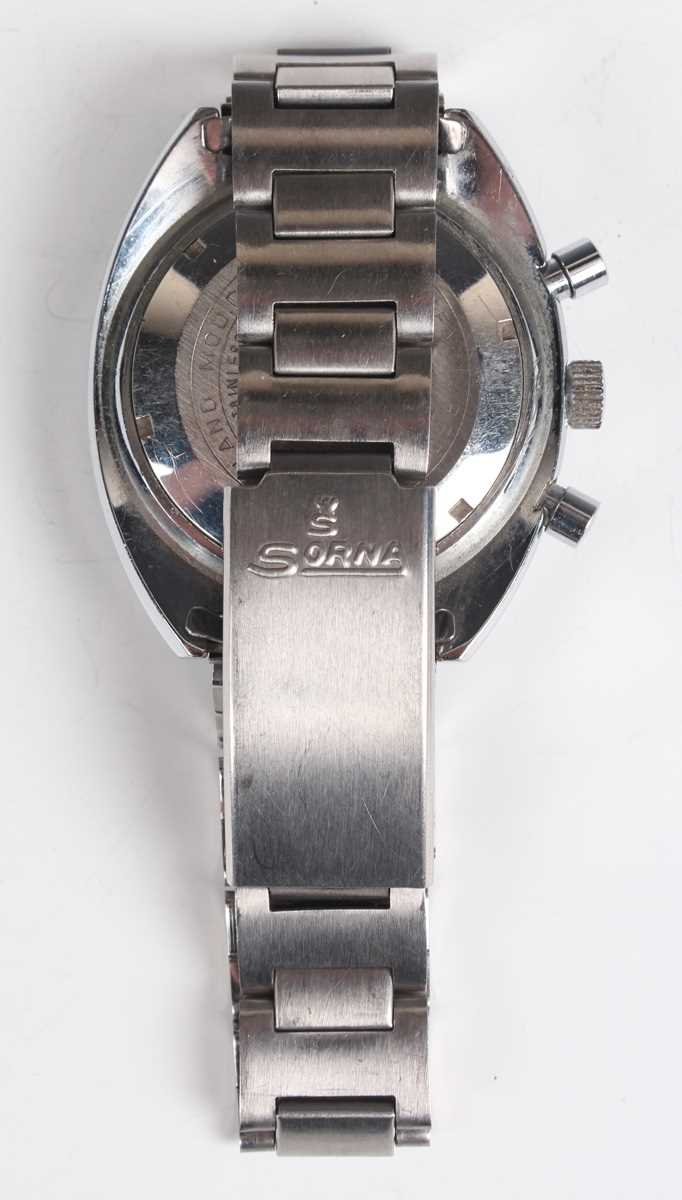 A Sorna Chrono steel backed gentleman's chronograph bracelet wristwatch, Ref. 2697, circa 1970s, - Image 6 of 6