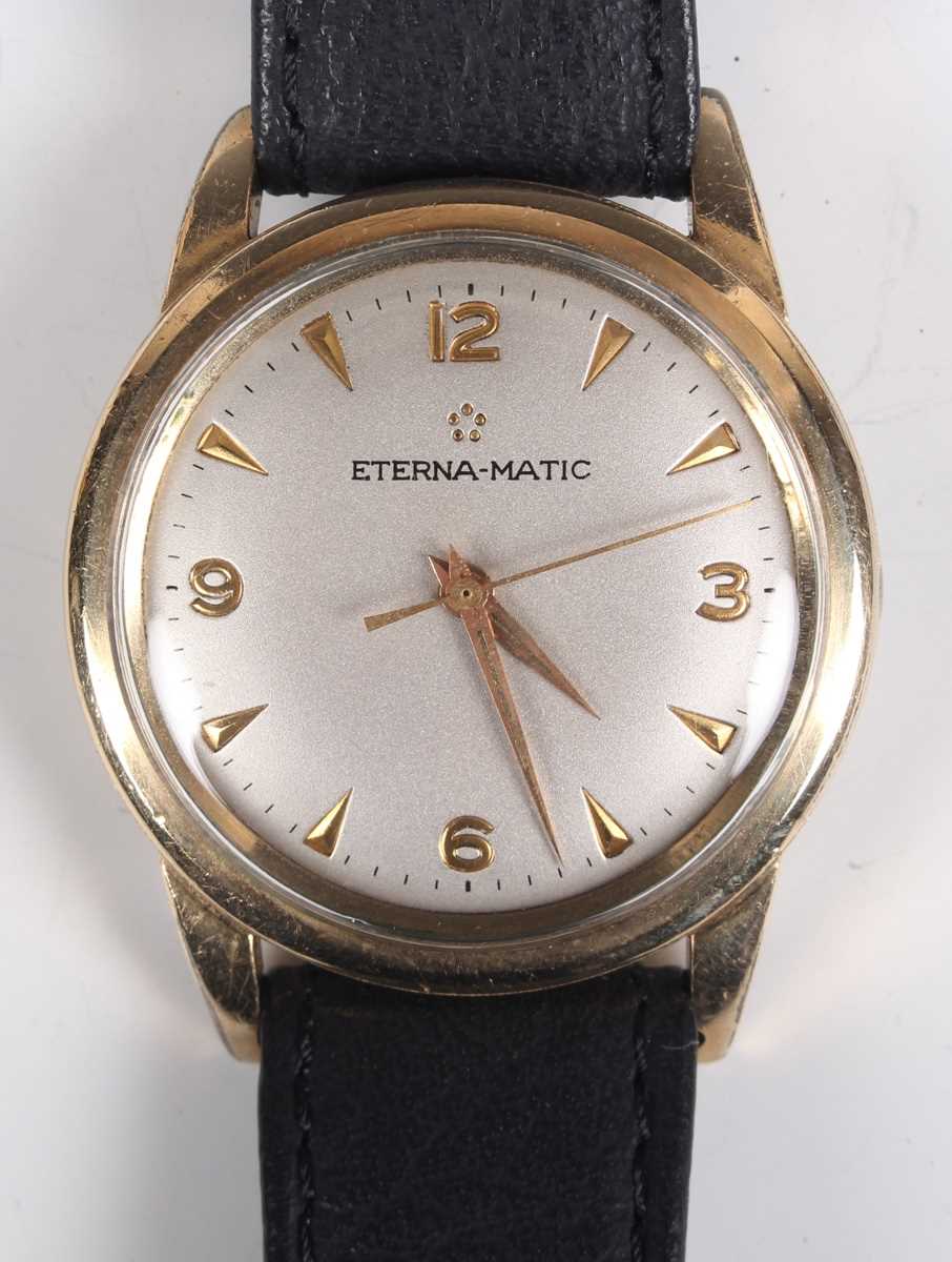 An Eterna-matic gilt metal fronted and steel backed circular cased gentleman's wristwatch with