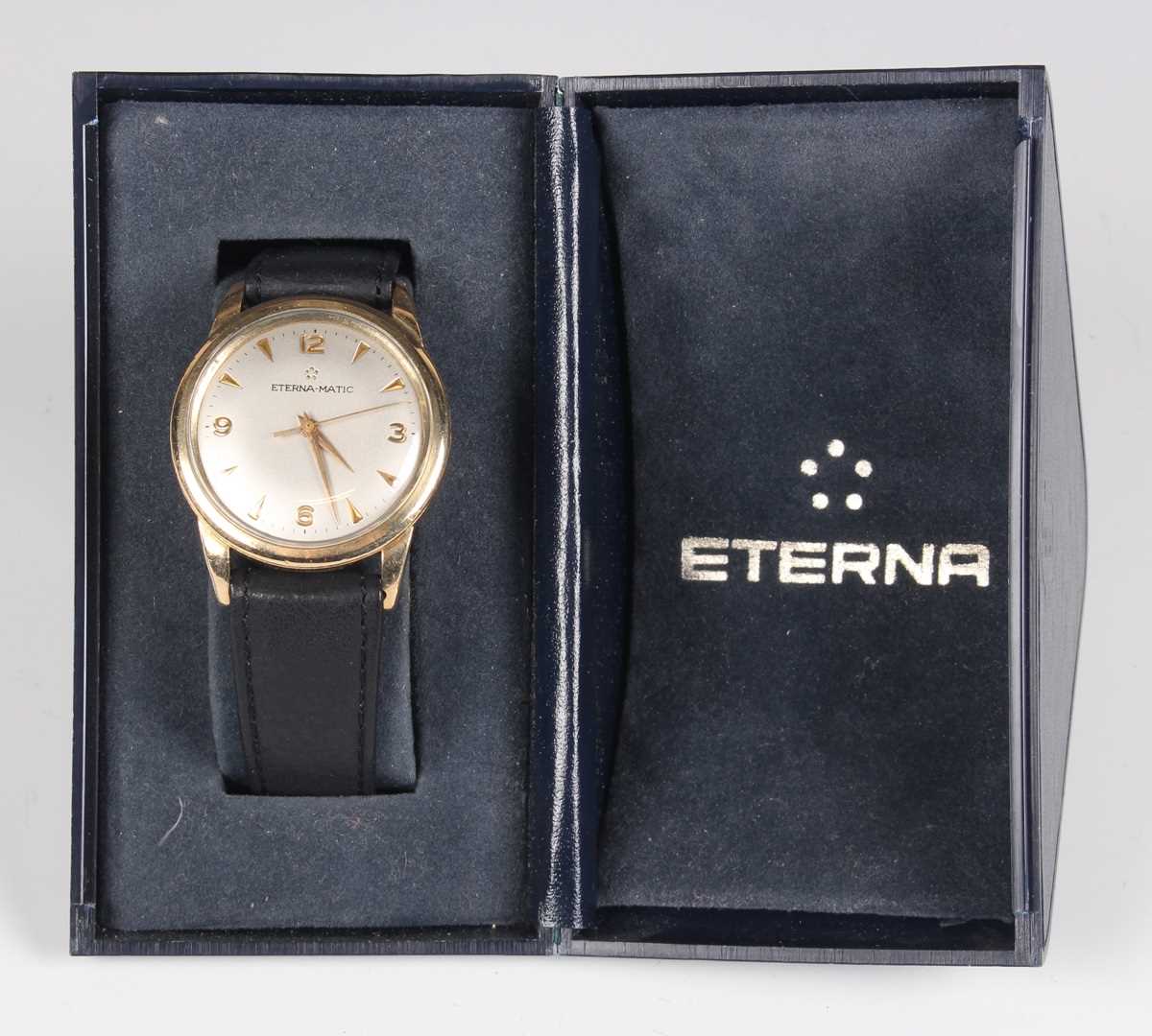 An Eterna-matic gilt metal fronted and steel backed circular cased gentleman's wristwatch with - Bild 7 aus 8