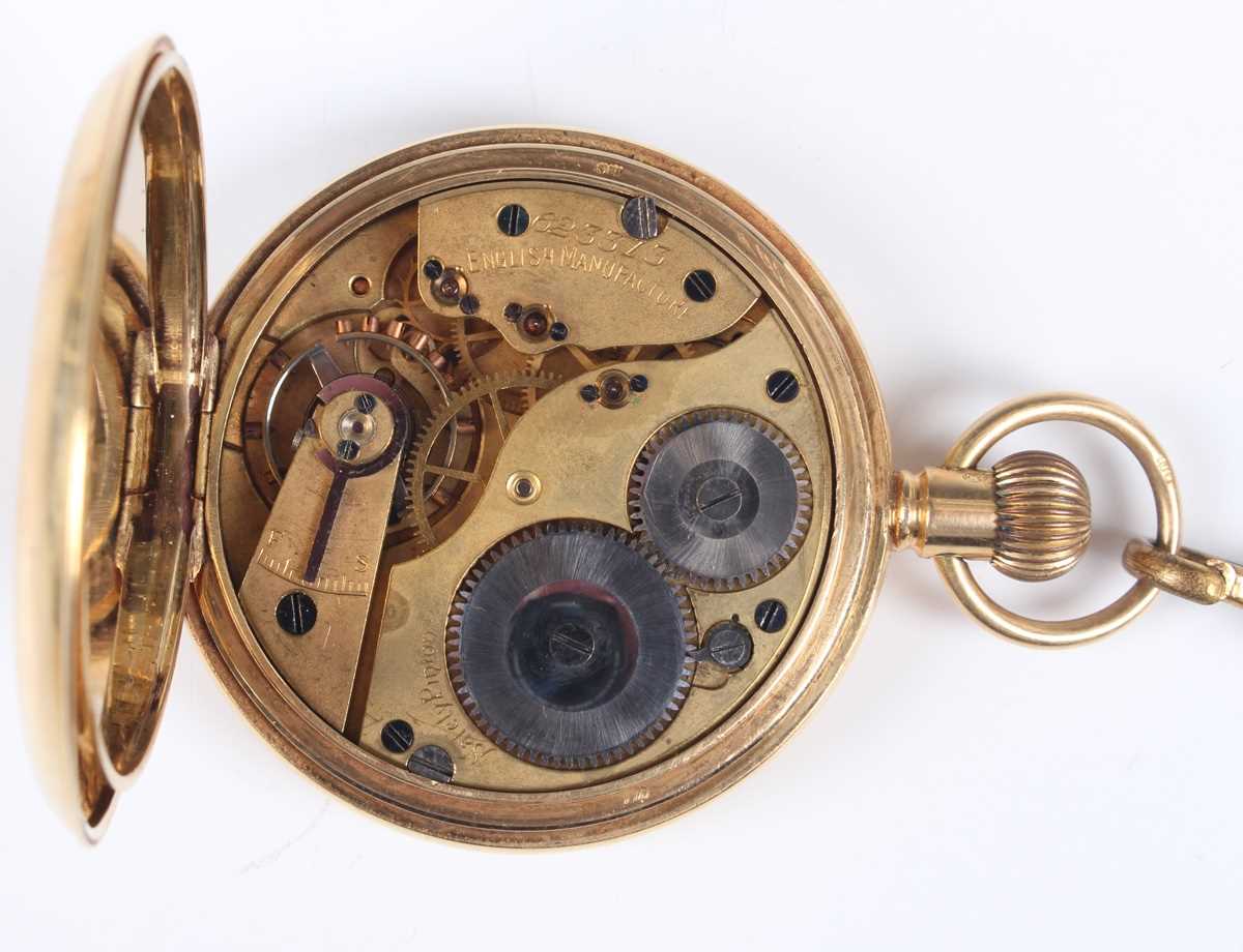 An 18ct gold half-hunting cased keyless wind gentleman’s pocket watch, the jewelled lever movement - Bild 4 aus 9