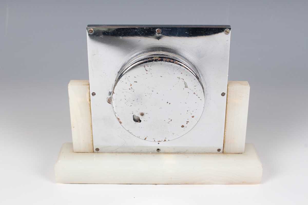 A Swiza gilt brass and red leather cased mantel alarm clock with eight day movement, the case with - Image 10 of 19