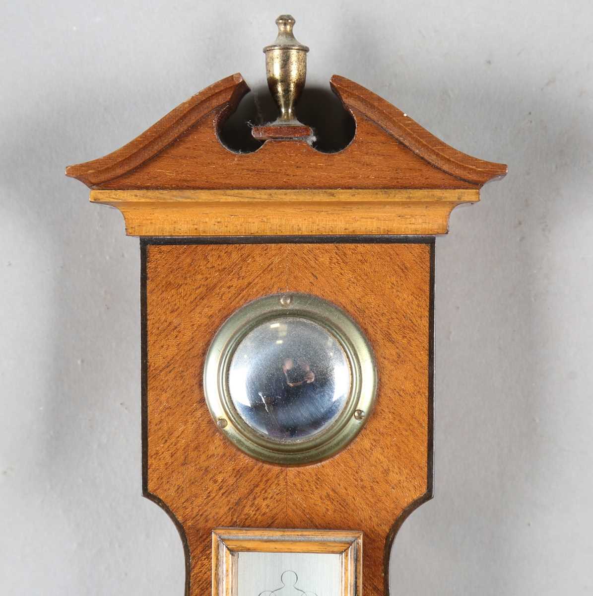 A 20th century Queen Anne style walnut stick barometer with arched surmount, ball finials, barley - Image 8 of 15