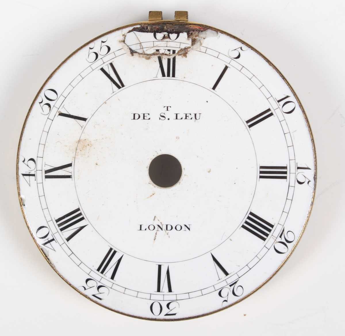 An early 18th century white enamelled pocket watch dial with black Roman hour numerals, outer Arabic - Bild 4 aus 24