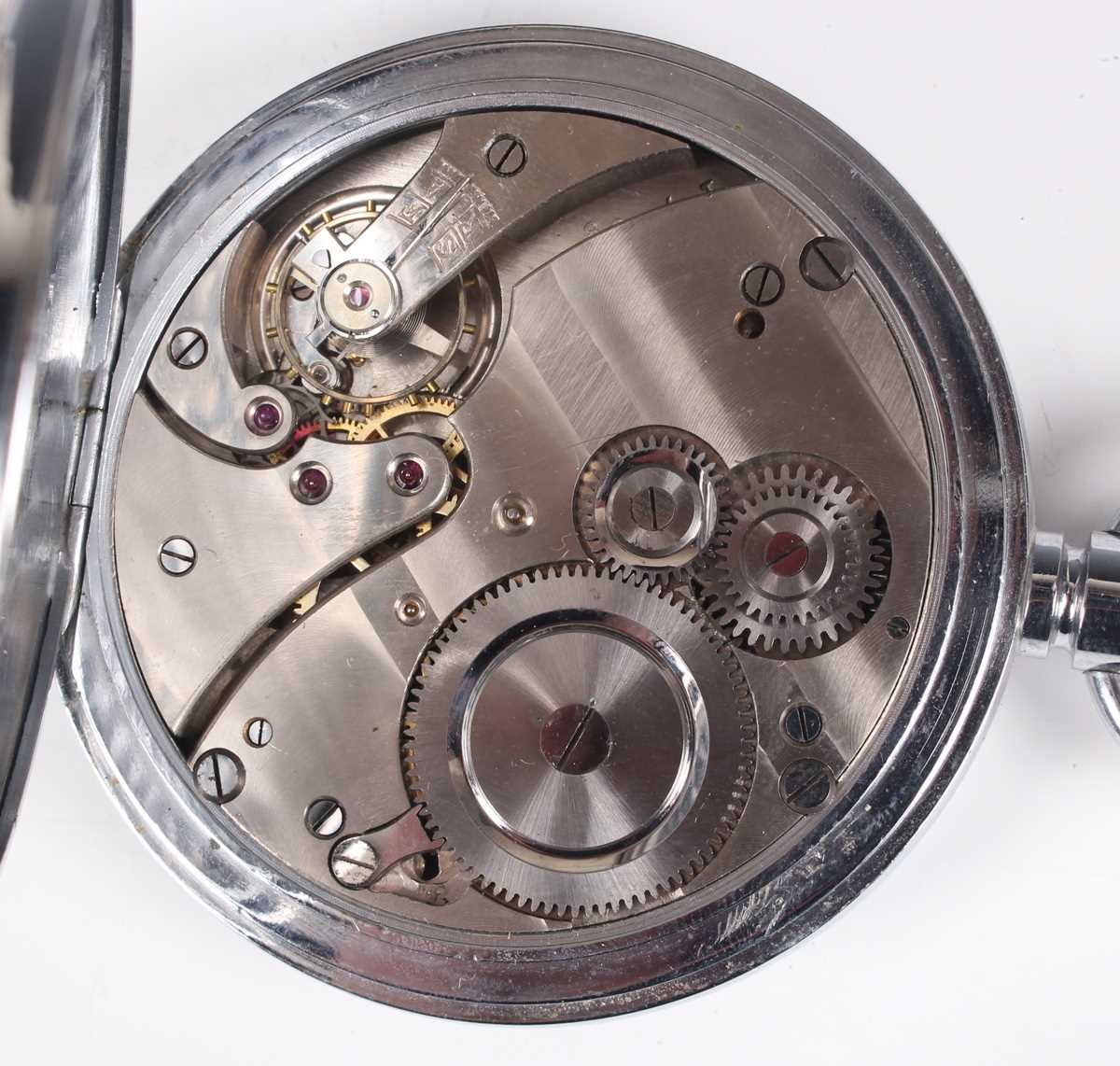 A chrome plated base metal cased keyless wind open faced gentleman's Goliath pocket watch, the white - Image 12 of 18