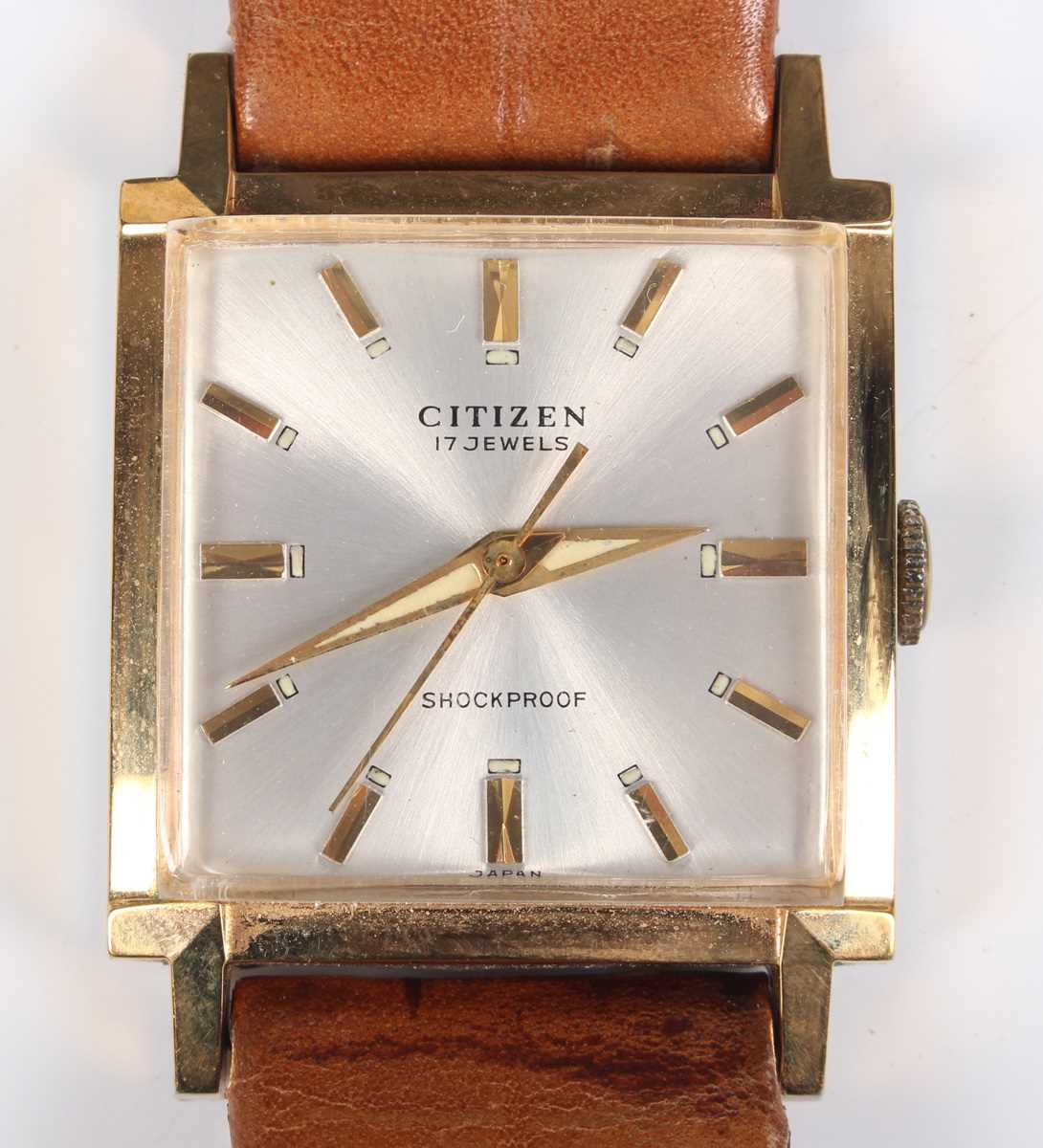 A Helvetia Automatic gilt metal fronted and steel backed square cased gentleman's wristwatch with - Image 10 of 16