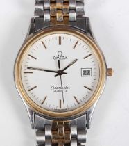 An Omega Seamaster Quartz steel and gilt metal gentleman’s bracelet wristwatch, the signed