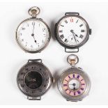 A .935 silver and enamelled half hunting cased lady's fob watch, the white enamelled dial with black