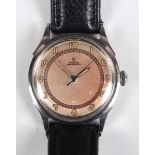 An Omega Automatic steel circular cased gentleman's wristwatch, circa 1944, the signed and