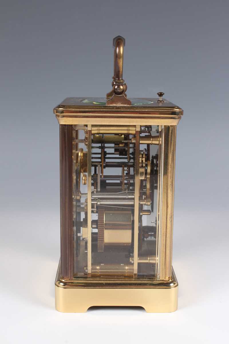 A late 20th century French lacquered brass corniche cased carriage alarm clock by L'Epée, the - Image 6 of 7