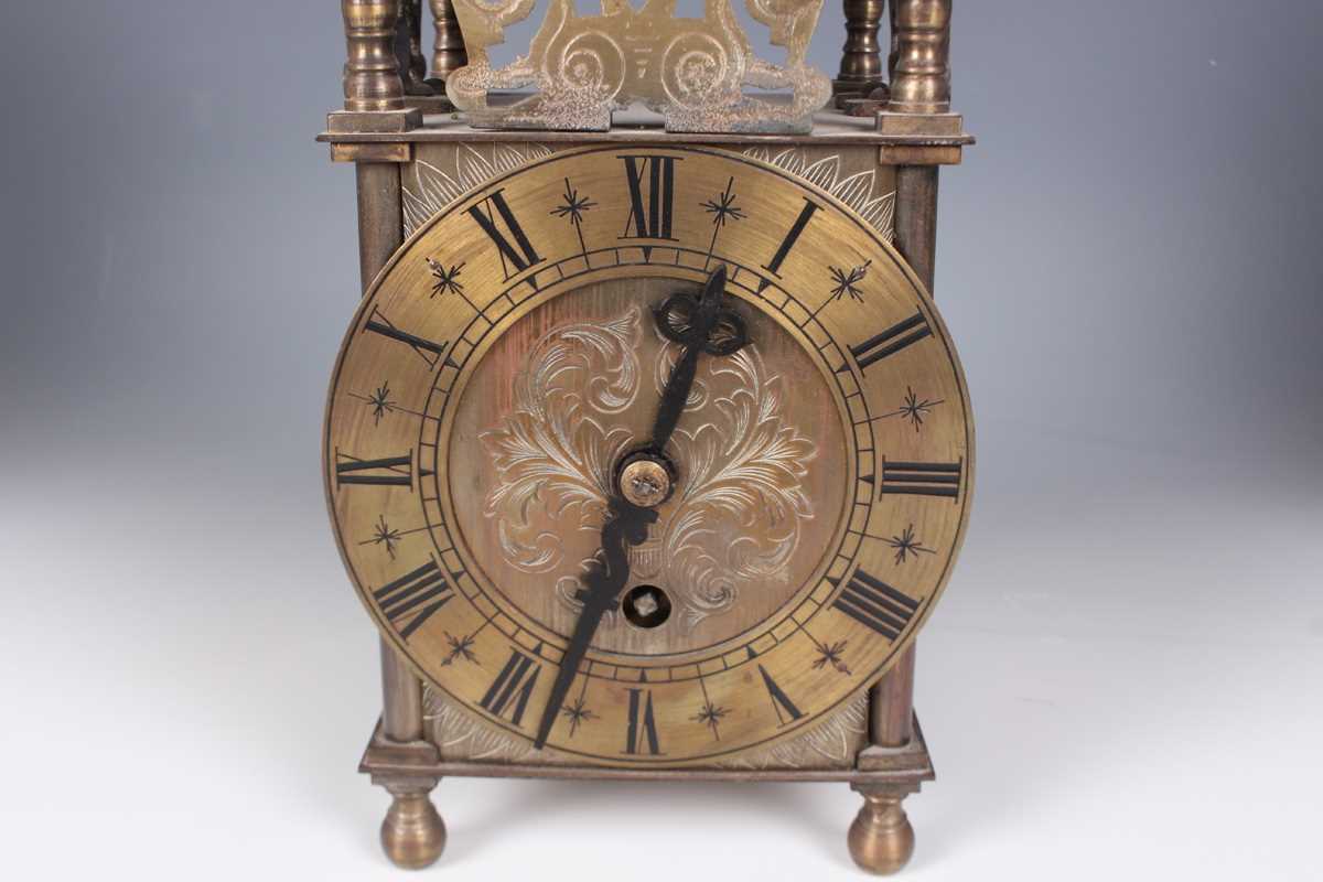 A 20th century brass lantern clock style mantel timepiece, height 24cm, together with a brass - Image 3 of 16