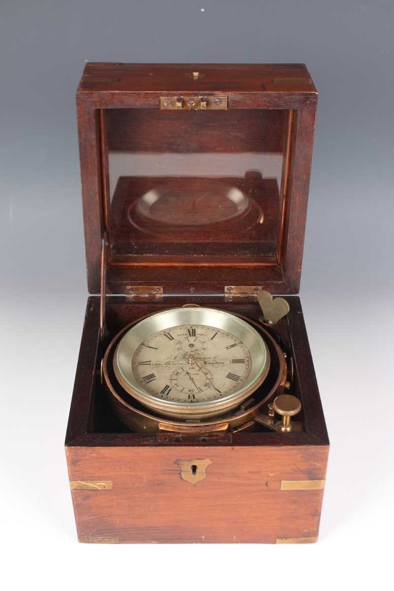 A late 19th/early 20th century marine chronometer, the two day chain fusee movement with maintaining