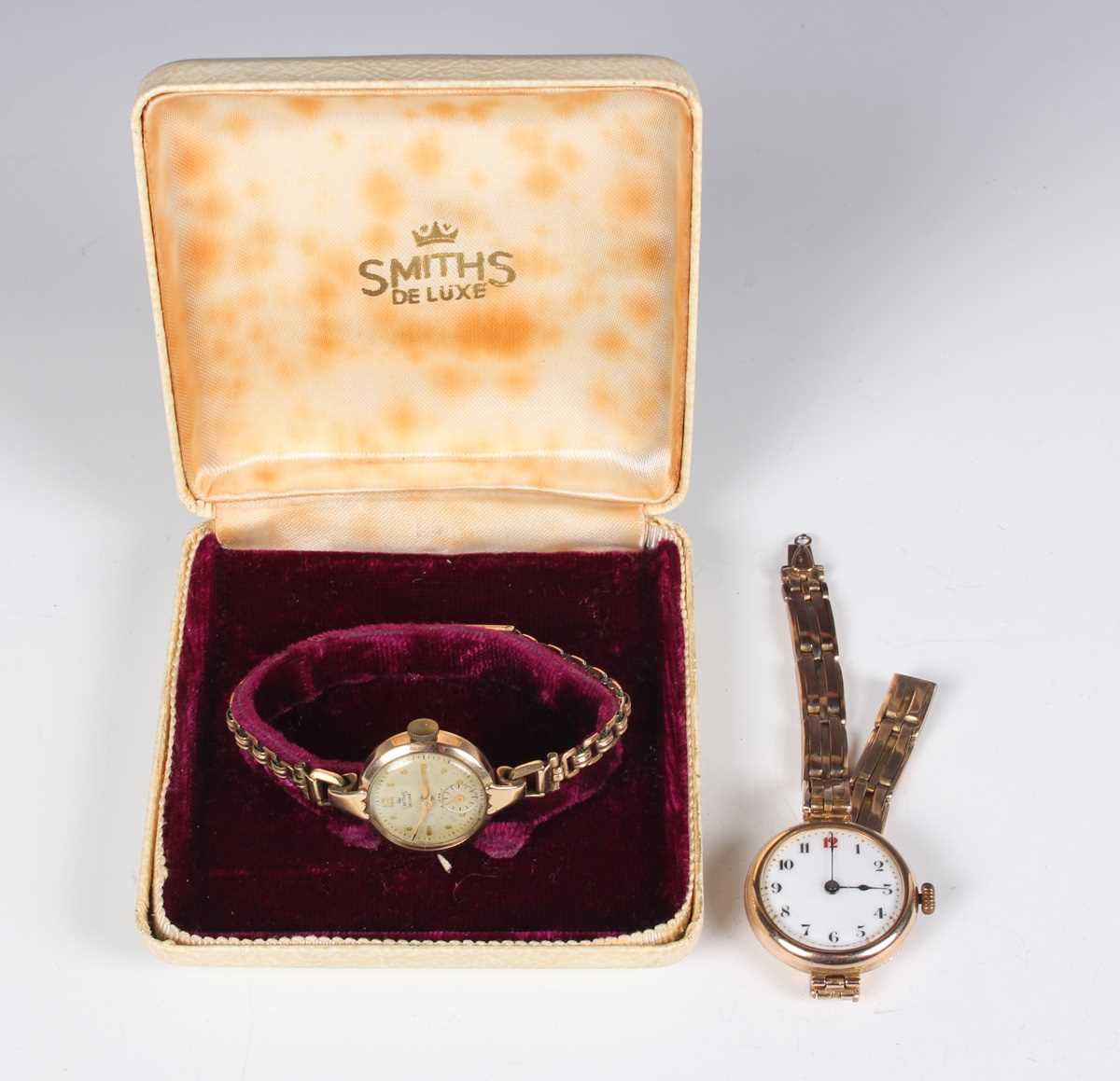 A 9ct gold circular cased lady's wristwatch, the enamelled dial with Arabic numerals, on a sprung - Image 10 of 10