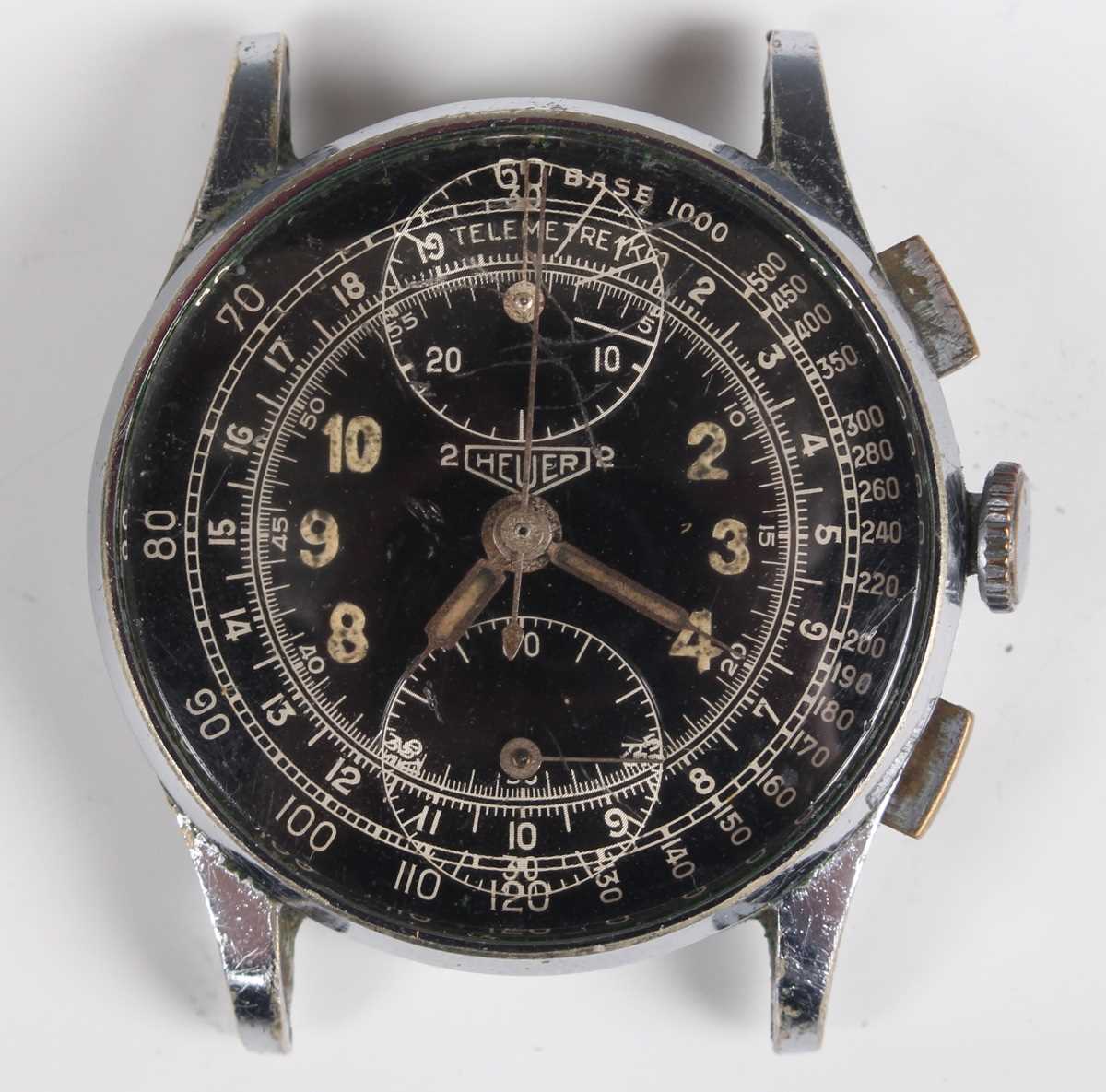 A Heuer chrome plated and steel backed gentleman's pilot style 'up and down' chronograph wristwatch, - Image 7 of 11