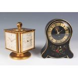 A mid-20th century Imhof gilt brass desk timepiece and weather compendium, the revolving cube shaped