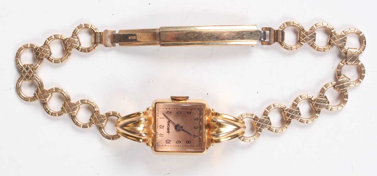 A Giroxa gold square cased lady’s cocktail wristwatch, circa 1940s, the signed square gilt dial with - Image 5 of 5