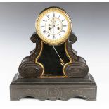 A late 19th century French slate mantel clock, the eight day movement with Brocot escapement