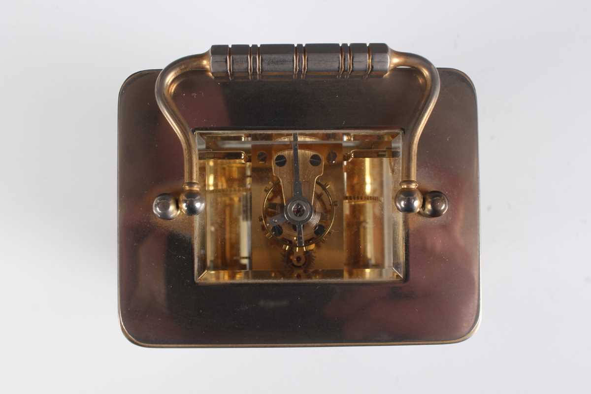 A late 20th century Garrard & Co plated brass corniche cased carriage timepiece, the signed white - Image 8 of 9