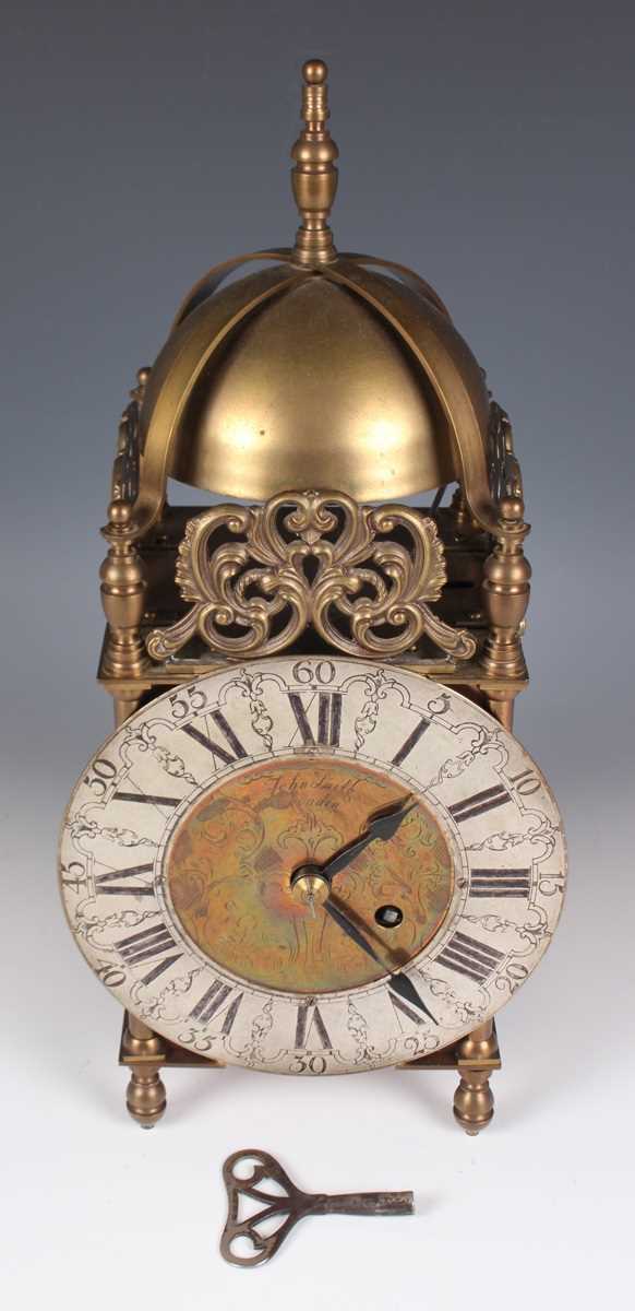 A 20th century brass lantern clock with eight day fusee movement, the silvered chapter ring with - Image 11 of 11