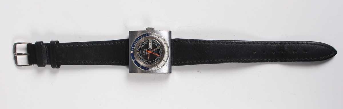 A Milus Automatic square cased wristwatch with signed and jewelled Bucherer movement, the black dial - Image 5 of 5