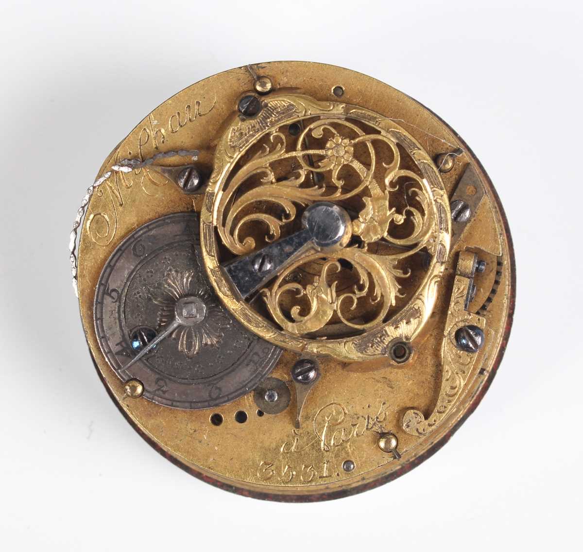 Three 18th century French gilt fusee pocket watch movements, each signed, including 'Michau a Paris' - Bild 20 aus 38