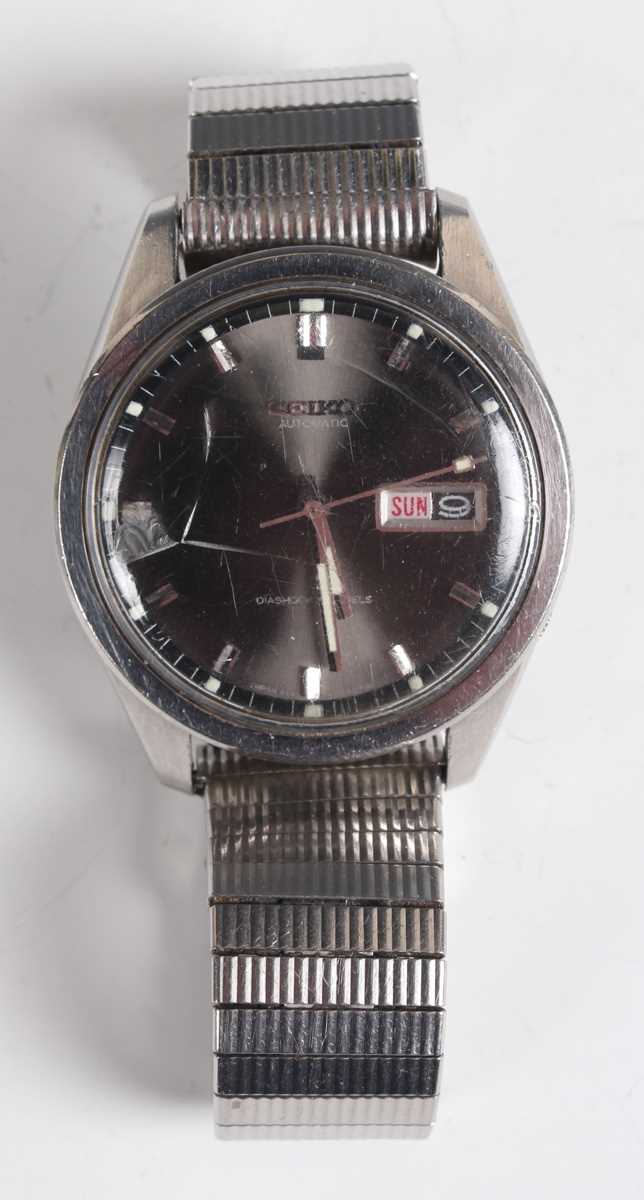 A Seiko Automatic Diashock steel cased gentleman's bracelet wristwatch, Ref 6619-8230, circa 1967, - Image 8 of 10