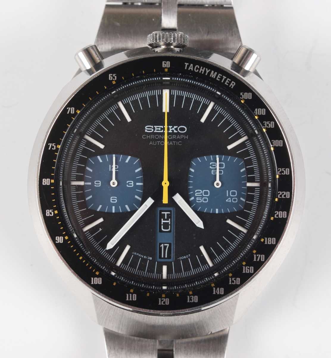 A Seiko 'Bullhead' Chronograph Automatic stainless steel gentleman's bracelet wristwatch, Ref 6138-