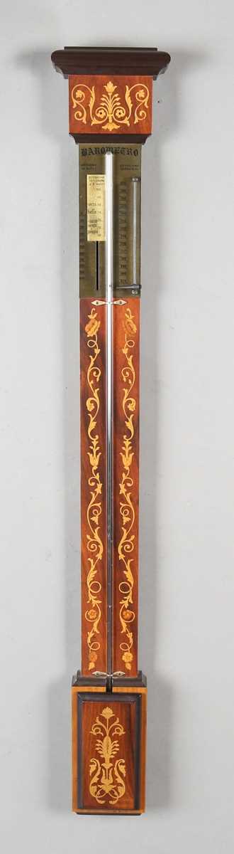 A 20th century Queen Anne style walnut stick barometer with arched surmount, ball finials, barley - Image 15 of 15