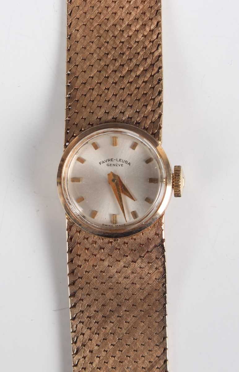 A Favre-Leuba 9ct gold lady's bracelet wristwatch, the signed silvered dial with gilt baton hour