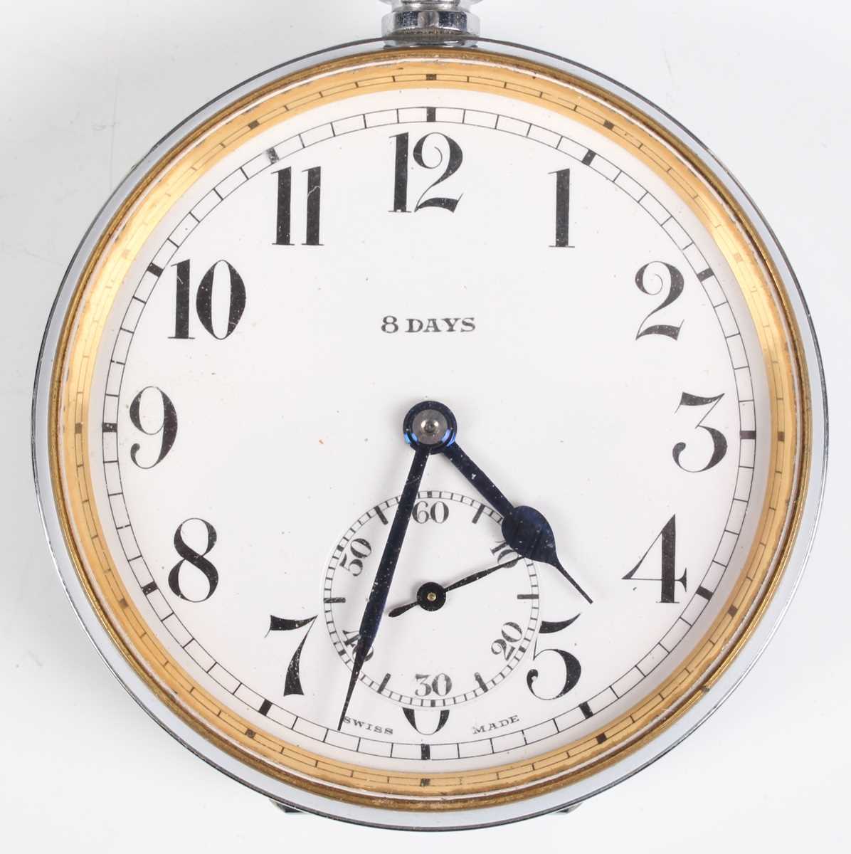 A chrome plated base metal cased keyless wind open faced gentleman's Goliath pocket watch, the white - Image 11 of 18