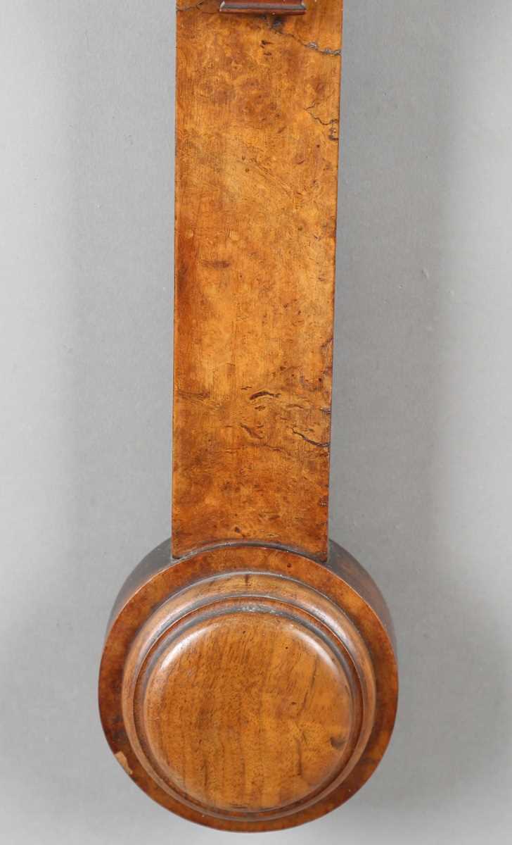 A late Victorian walnut stick barometer, the arched ivorine dial with Vernier scale and inscribed 'A - Image 3 of 4