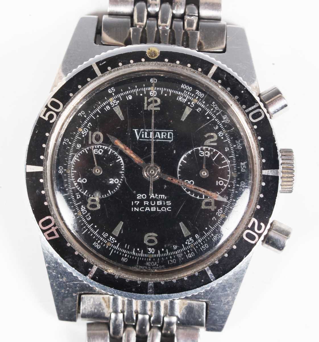 A Villard steel cased gentleman's chronograph wristwatch, Ref. 361, circa 1950s, with jewelled