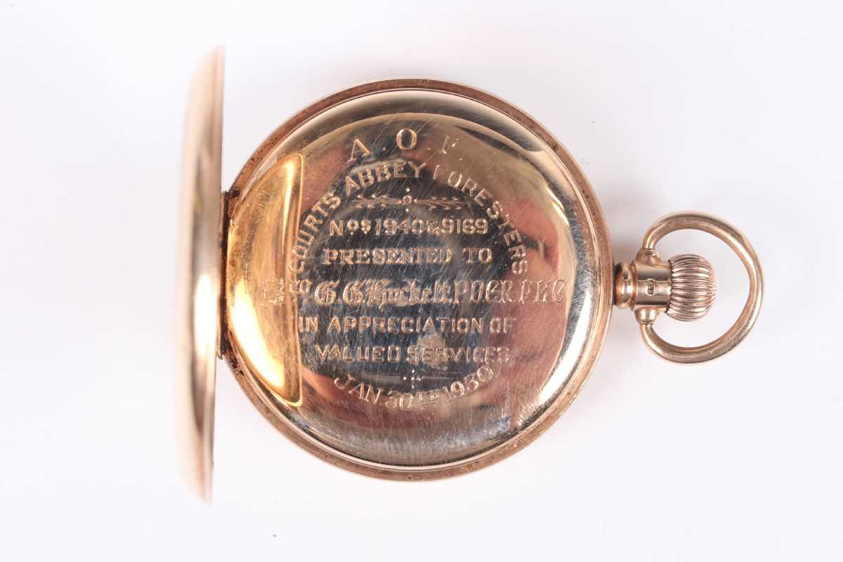 A Record Watch Co 9ct gold half-hunting cased keyless wind gentleman's pocket watch with signed - Image 5 of 8