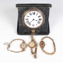 A Rotary 9ct gold cased lady's wristwatch, case width 2.1cm, on a gilt metal bracelet, together with