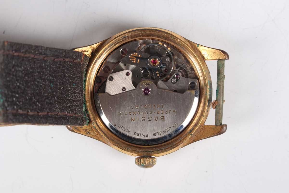 A Bassin Super-Automatic gilt metal fronted and steel backed gentleman's wristwatch, the signed - Bild 4 aus 10