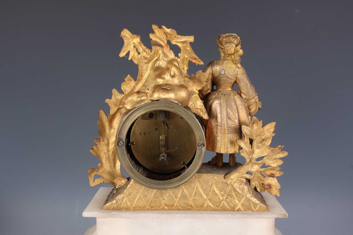 An early 20th century oak mantel clock with eight day movement striking on a gong, the white - Image 10 of 27