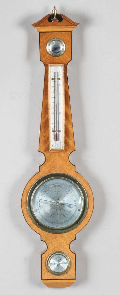 A 20th century Queen Anne style walnut stick barometer with arched surmount, ball finials, barley - Image 10 of 15