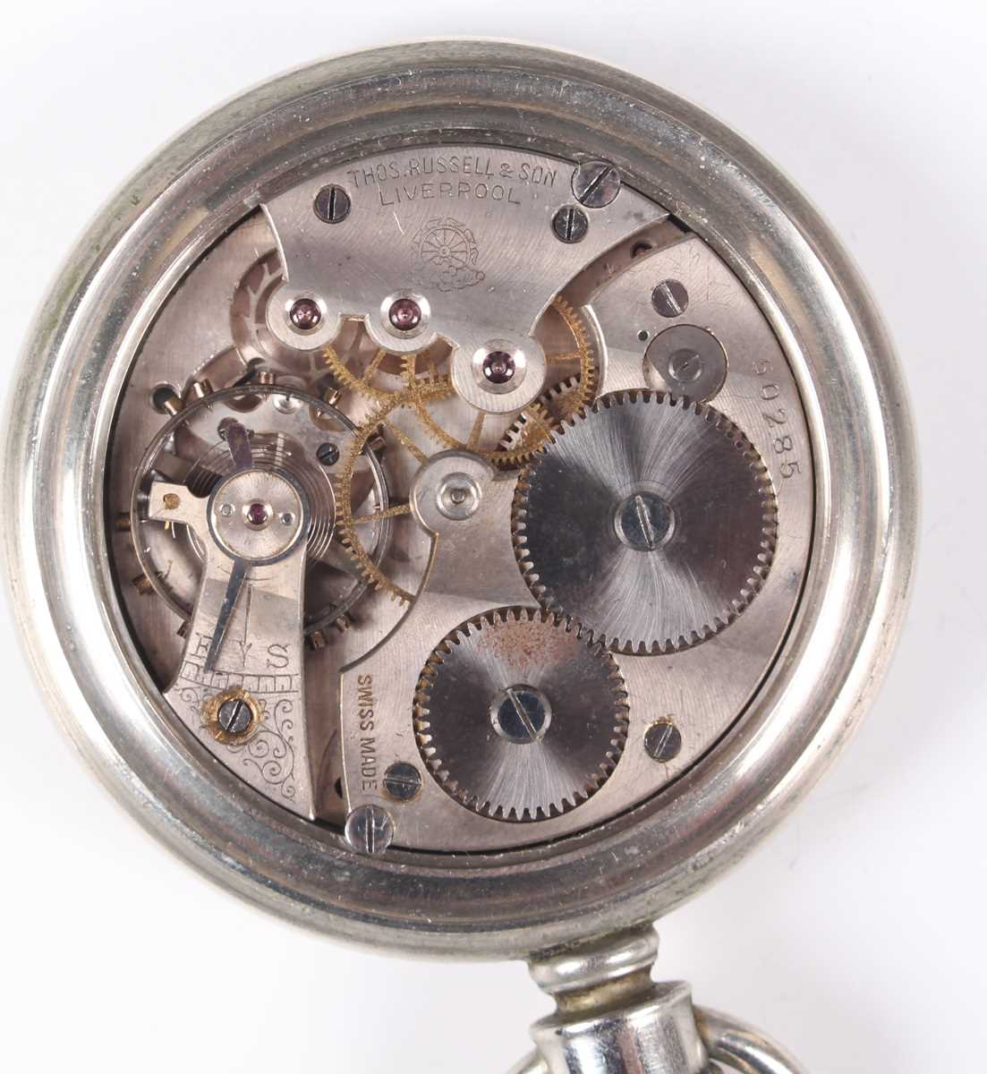 A military style nickel cased keyless wind open faced gentleman's pocket watch with unsigned - Bild 3 aus 9