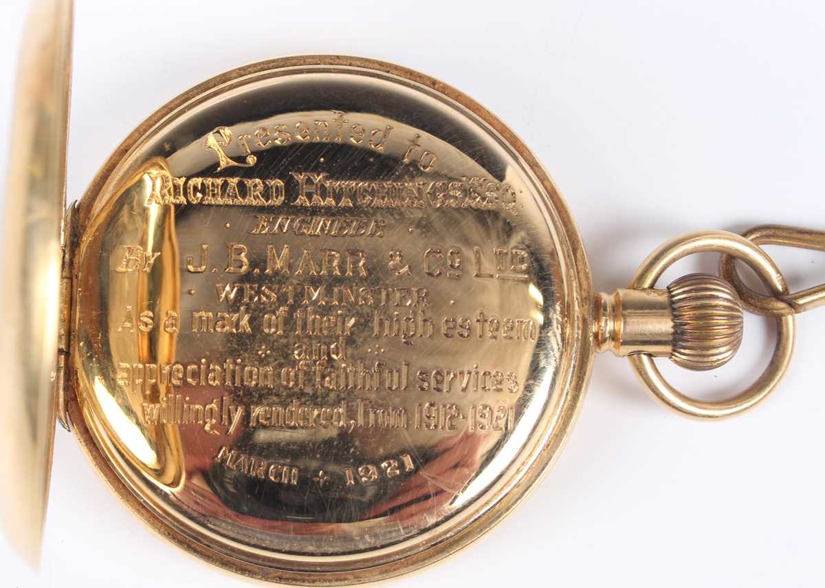 An 18ct gold half-hunting cased keyless wind gentleman’s pocket watch, the jewelled lever movement - Bild 6 aus 9