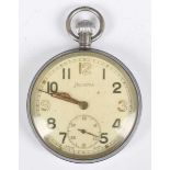 A Helvetia MoD issue chrome plated base metal cased keyless wind open-faced gentleman's pocket watch