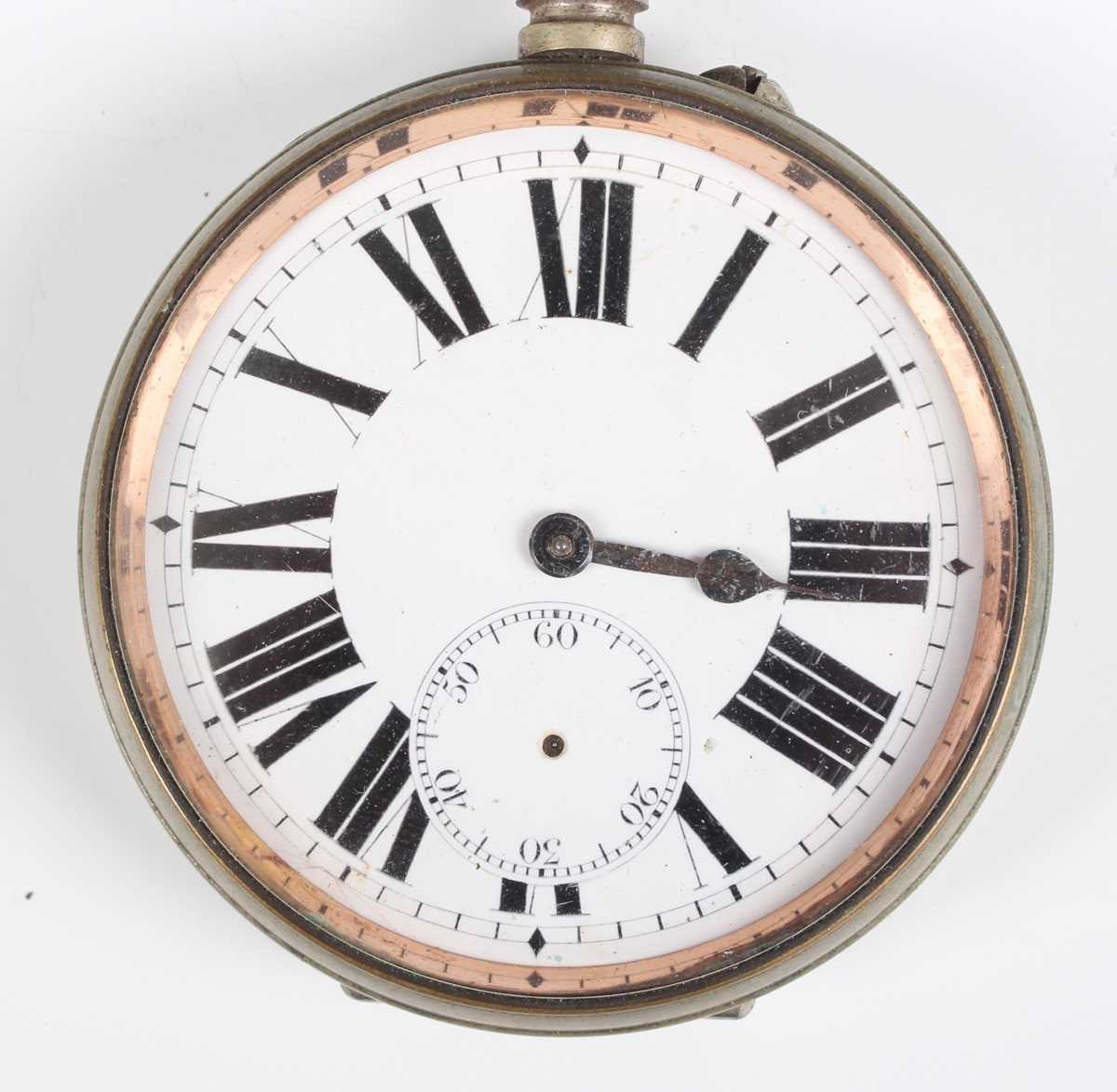 A chrome plated base metal cased keyless wind open faced gentleman's Goliath pocket watch, the white - Image 7 of 18
