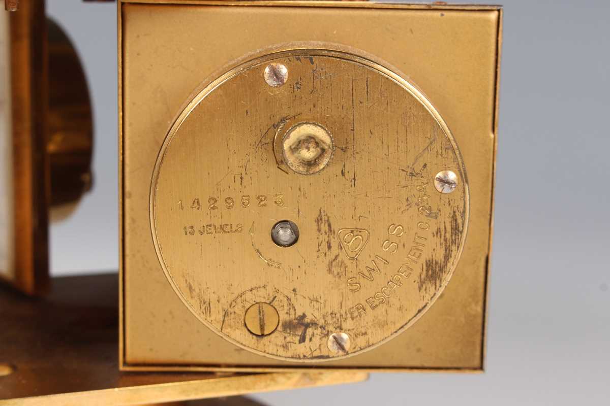 A mid-20th century Imhof gilt brass desk timepiece and weather compendium, the revolving cube shaped - Image 7 of 15