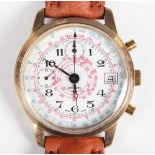 A Pryngeps gilt metal fronted and steel backed gentleman's chronograph wristwatch with unsigned