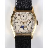 A rare Jaeger-LeCoultre 18ct gold tonneau cased perpetual calendar gentleman's wristwatch with