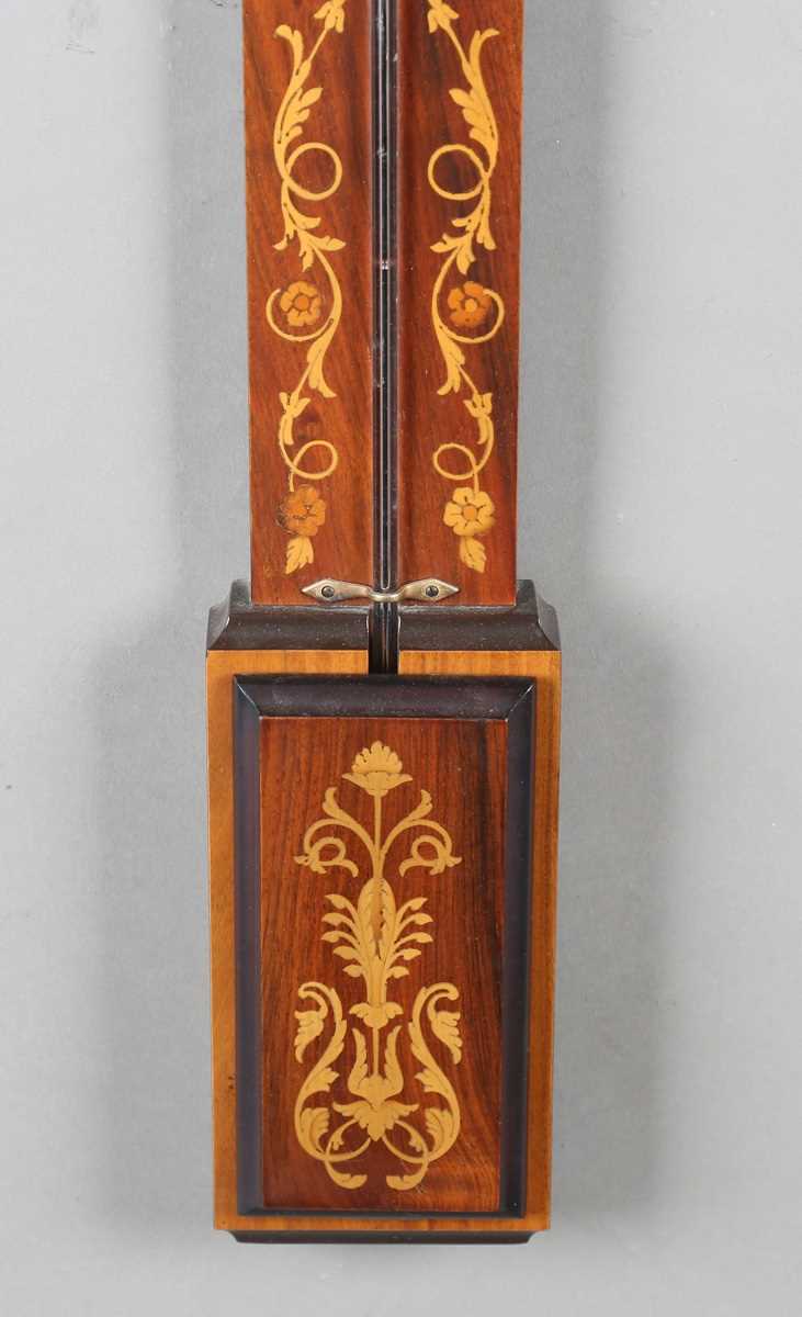 A 20th century Queen Anne style walnut stick barometer with arched surmount, ball finials, barley - Image 14 of 15