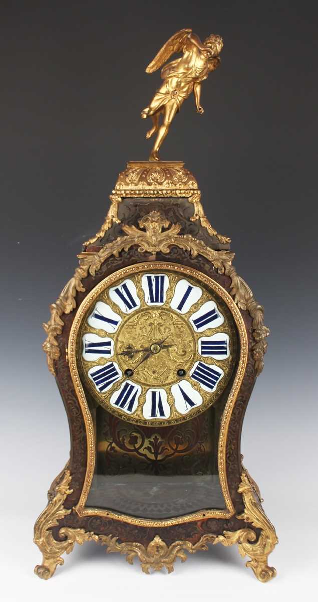 An 18th century French boulle cased bracket clock and bracket, the clock with eight day movement