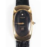 A Sarcar Genève automatic 18ct gold curved oval cased gentleman's wristwatch, the signed black