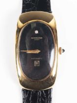 A Sarcar Genève automatic 18ct gold curved oval cased gentleman's wristwatch, the signed black